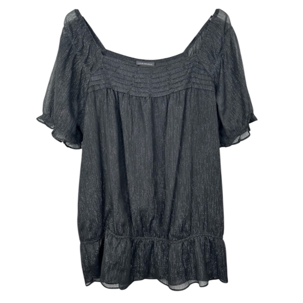 Lane Bryant Iridescent Black Ruffle Top Blouse Size 14